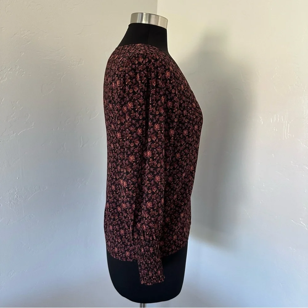 Madewell Georgette Smocked Cuff Button Front Top In Orchid Floral Blouse Size 2 - Picture 7 of 14